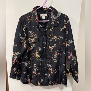 Vintage Nexx Black Floral Print Silk Jacket Size Large
